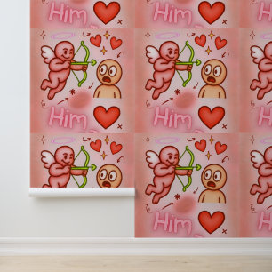 Peint Papier Vinyl Ange Graphique Cœur Rose Floral