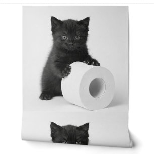 Peint Petit chaton noir gardant un rouleau de papier toi
