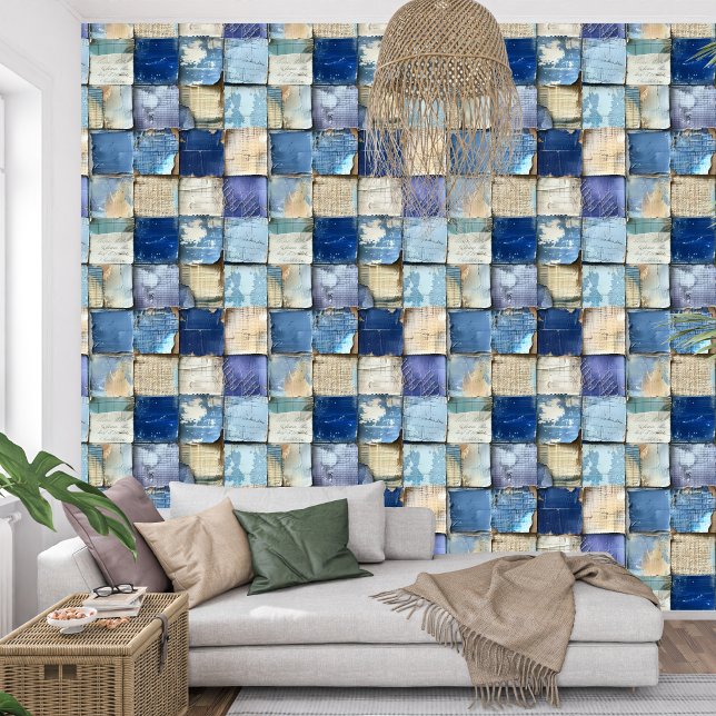 Peint Vintage marine bleu indigo collage texture papier (Bold Wallpaper)