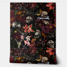 Vintage Mystic Skull Flower Oiseau Jardin Papier p