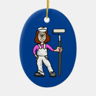 Peintre femme avec ornement à pinceau à rouleaux