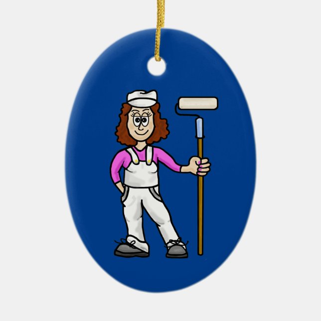 Peintre femme avec ornement à pinceau à rouleaux (Devant)