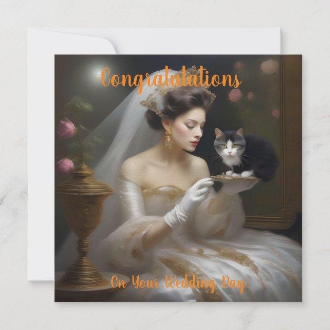 Peinture à huile pour mariée de chat, carte Mariag (Devant)