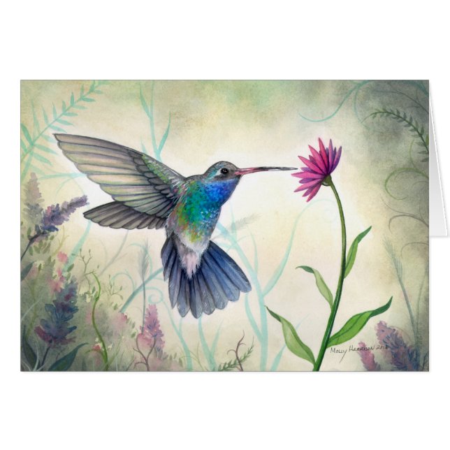 Peinture à l'aquarelle Colibri Nectar Sucré (Devant horizontal)
