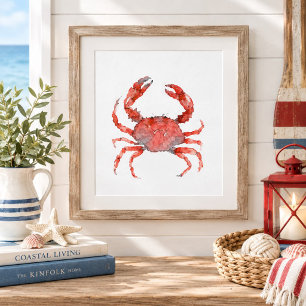 Peinture à l'aquarelle Crabe Rouge Art mural côtie