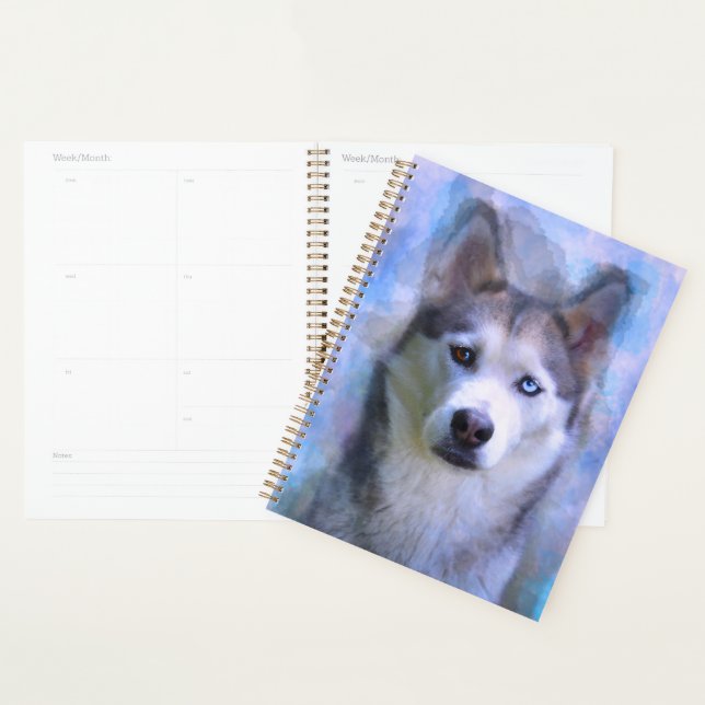 Peinture à l'aquarelle de chien Husky sibérien (Devant avec enveloppe)