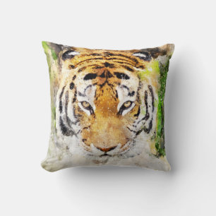 Peinture à l'aquarelle de tigre Coussin d'impressi