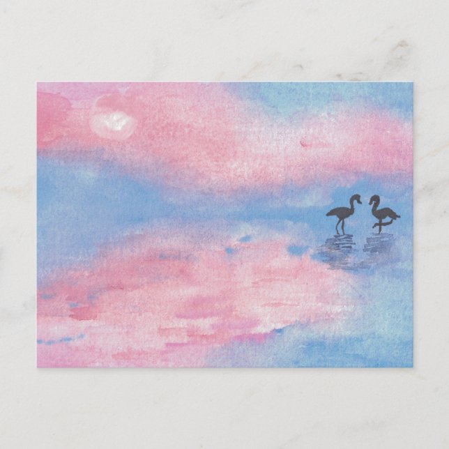 Peinture à l'aquarelle flamants / Carte postale pa (Devant)