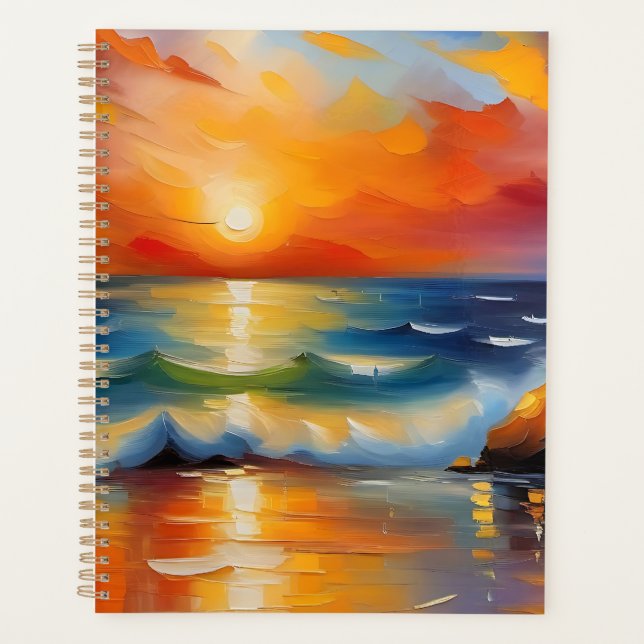 Peinture à l'huile de couché de soleil orange sur  (Devant)