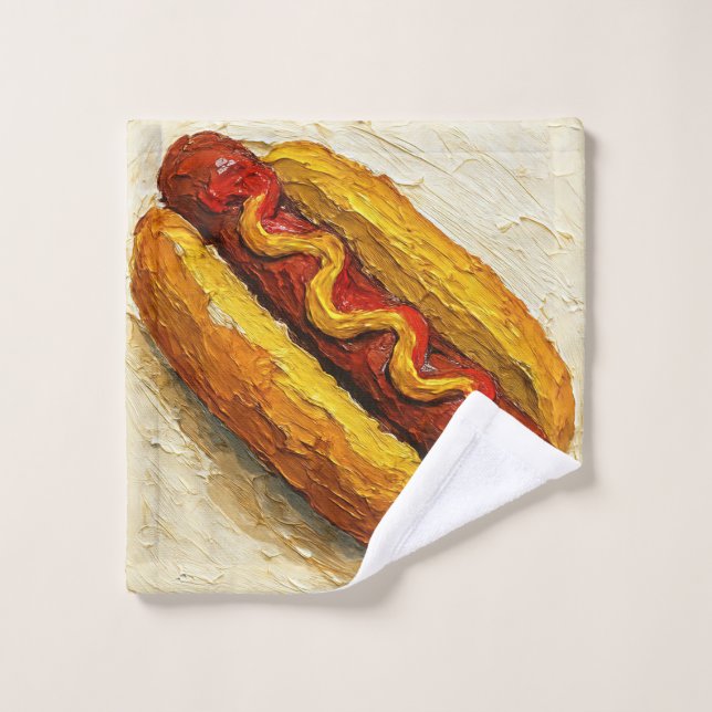 Peinture à l'huile de hot dog (#1) (Gant de toilette)
