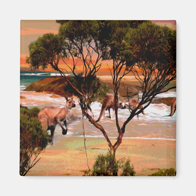 Peinture à l'huile de plage de Kangaroo, aimant fr (Devant)