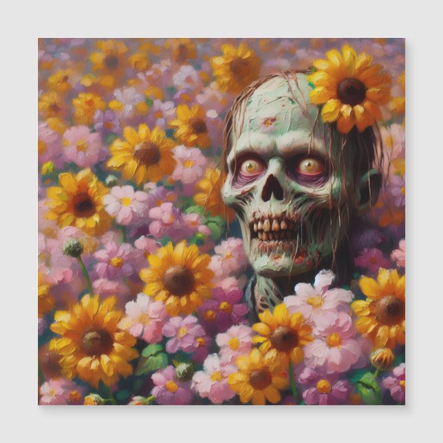 Peinture à l'huile de zombie dans un champ de fleu (Devant)