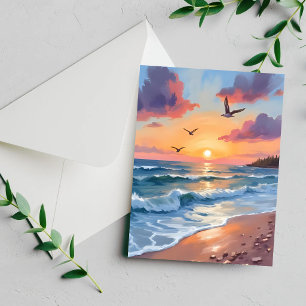 Peinture à l'huile du coucher de soleil des vagues