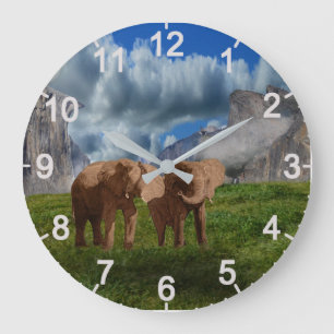 Peinture à l'huile Elephant Duo, grande horloge mu