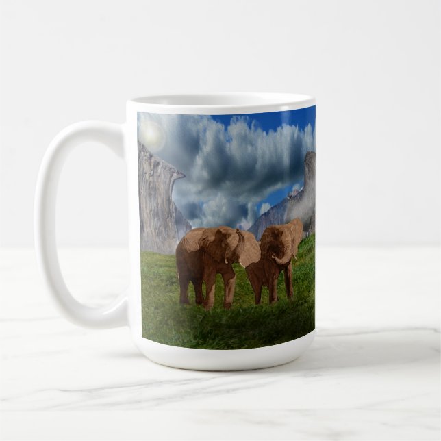 Peinture à l'huile Elephant Duo, Mug de café (Gauche)