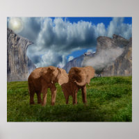 Peinture à l'huile Elephant Duo, Poster