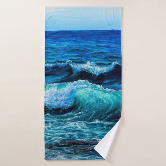 Peinture à l'huile montrant des vagues dans l'océa (Serviette de bain)