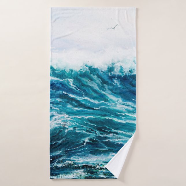  peinture à l'huile montrant les vagues de l'océan (Serviette de bain)