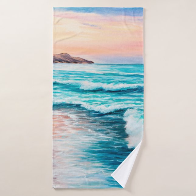  peinture à l'huile sur le beau coucher de soleil  (Serviette de bain)