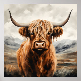 Peinture à poster de vache Highland