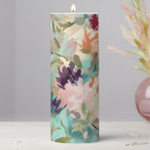 Peinture Abstraite beige turquoise motif floral