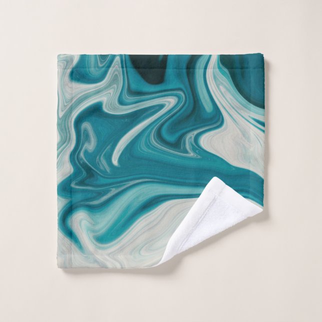 Peinture abstraite blanche et turquoise (Gant de toilette)