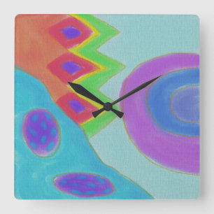 Peinture Abstraite colorée Grande horloge