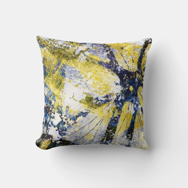 Peinture abstraite dans bleu et jaune, coussin (Recto)