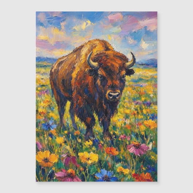 Peinture abstraite de buffles dans un champ de fle (Devant)