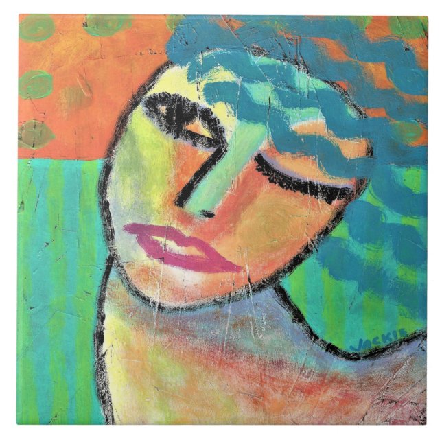 Peinture Abstraite de cheveux bleus sur carreaux e (Devant)
