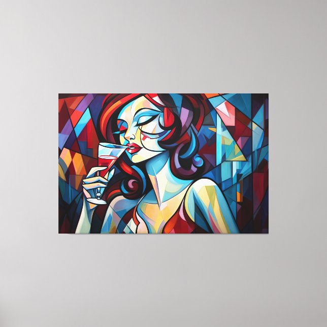 peinture Abstraite femme sipping toile de vin impr (Recto)