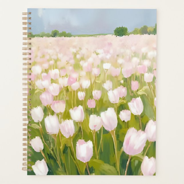 Peinture Aquarelle Champ De Fleurs Tulipes Blanche (Devant)