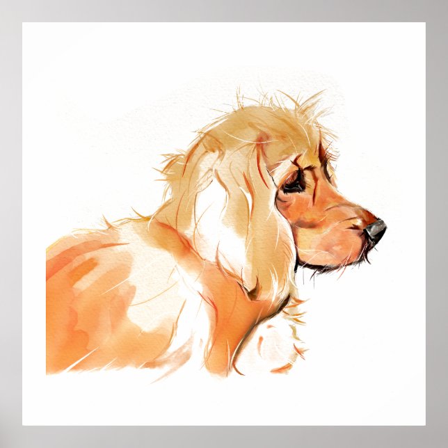 Peinture aquarelle Cocker Spaniel, Décoration mura (Devant)