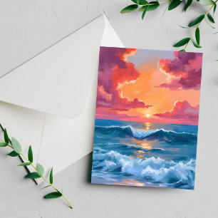 Peinture Aquarelle Coucher de Soleil Océanique Car
