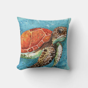 Peinture aquarelle - coussin de tortue de mer