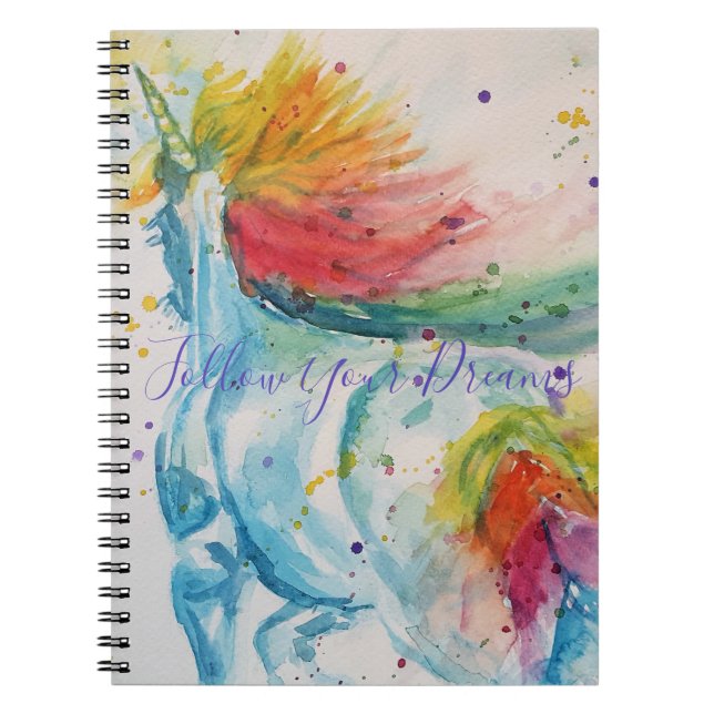 Peinture aquarelle de licorne Cahier Filles Arc-en (Devant)