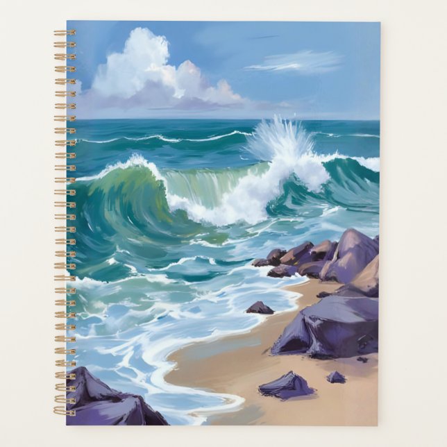 Peinture aquarelle des vagues de l'océan bleu (Devant)
