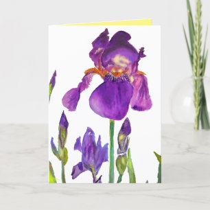 Peinture aquarelle Iris Violet fleurs Carte