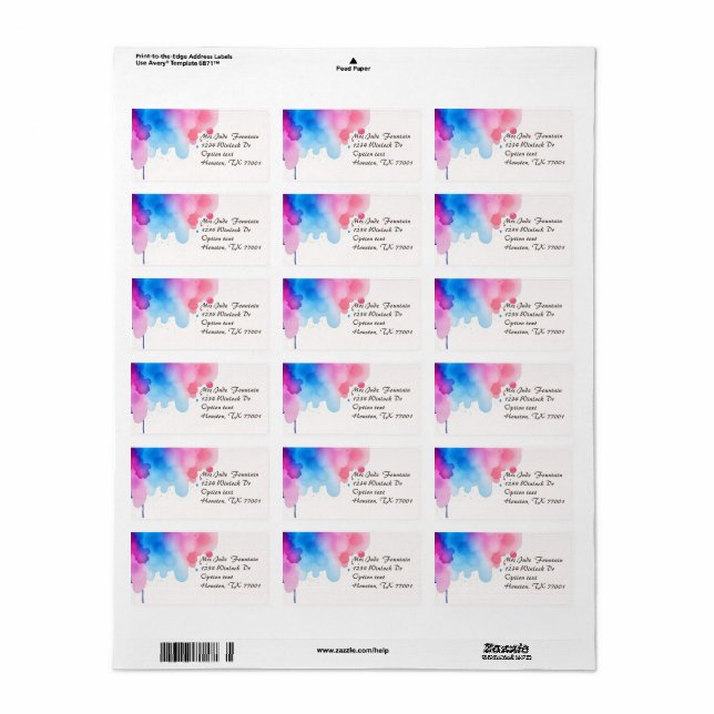 peinture aquarelle Retour Adresse Étiquette (Feuille entière)