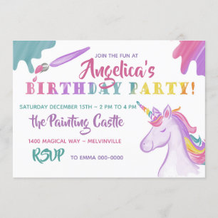 Peinture arc-en-ciel et invitation Unicorne