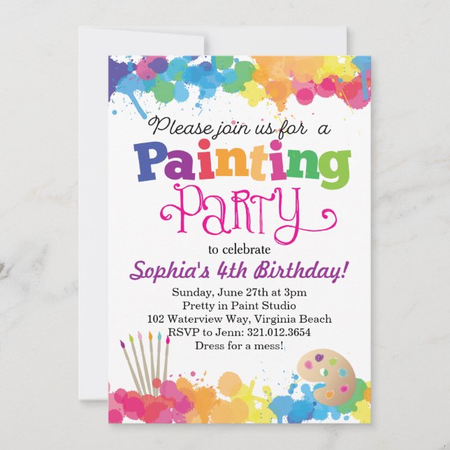 Peinture Art Party Colorful Splatters Invitation (Devant)