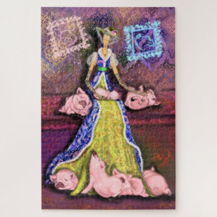 Peinture au puzzle de la Dame et des porcelets de