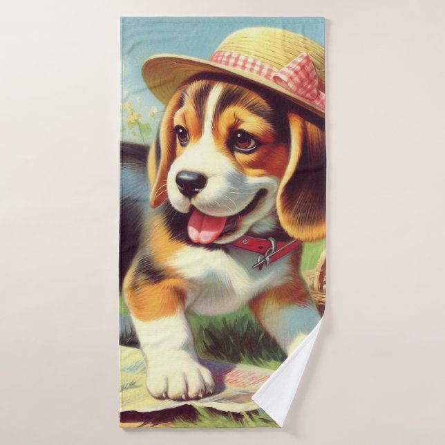 Peinture Beagle sur chiot (Serviette de bain)