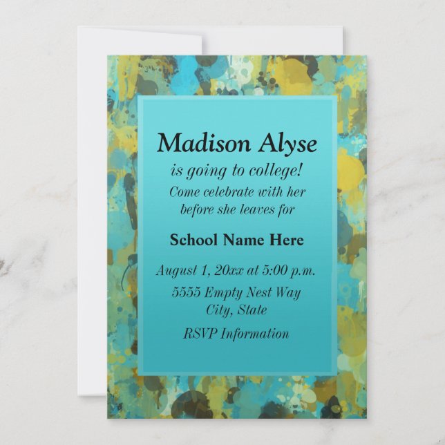 Peinture bleu et jaune "Off To College" Invitation (Devant)