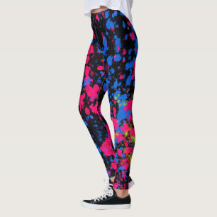 Peinture bleu rose jaune sur Leggings noirs