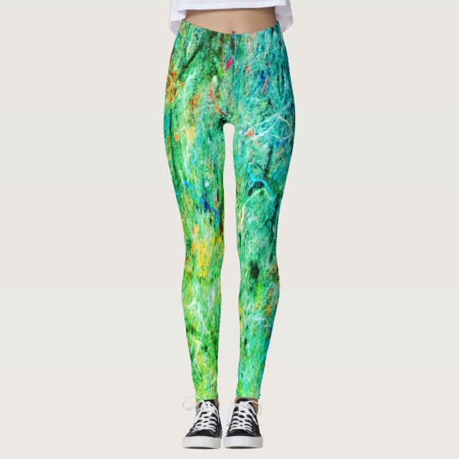 peinture bleu vert spray look imprimé cool Legging (Devant)