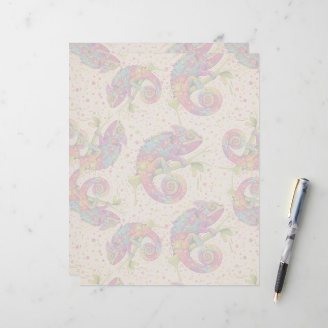 Peinture Caméléon Taches Style Aquarelle (Devant/Arrière en situation)