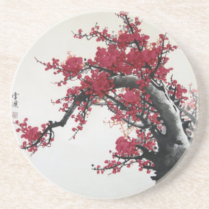 Peinture chinoise - dessous de verre de fleurs de