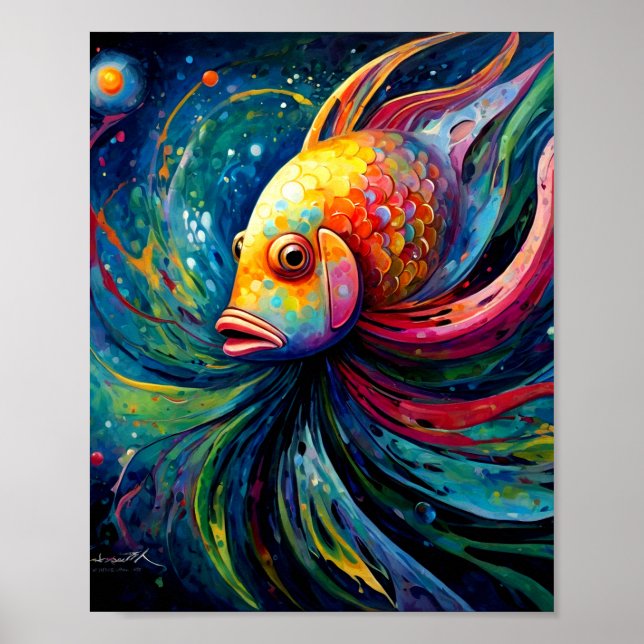 Peinture colorée d'une affiche de poisson (Devant)