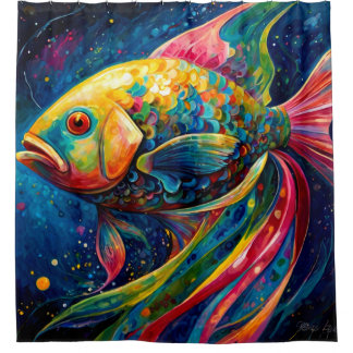 Peinture colorée d'une douche de poisson Rideaux